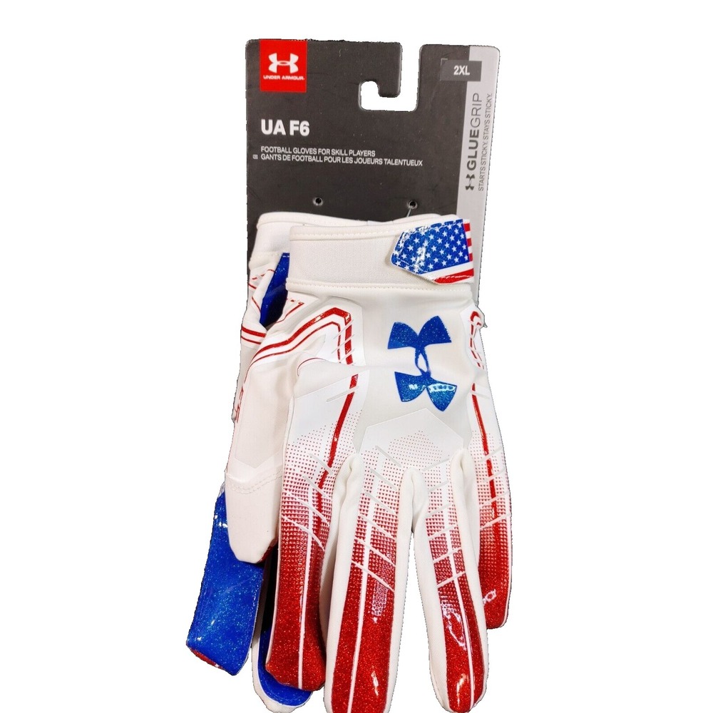 UA Under Armour F6 Football Gloves Glue Grip Size 2XL Stars & Stripes Skill - Picture 2 of 5